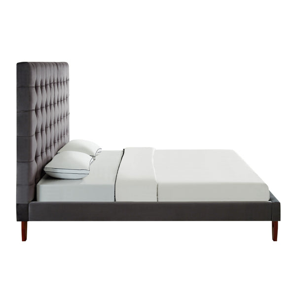 Homeroots Gray Solid Wood King Tufted Upholstered Velvet Bed Grey,Velvet Velvet 544753