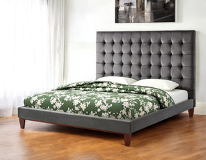 HomeRoots Blush Queen Upholstered Bed with Button-Tufted Headboard and Solid Wood Frame for Stylish Comfort Grey, Velvet 544753