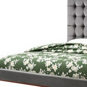 HomeRoots Blush Queen Upholstered Bed with Button-Tufted Headboard and Solid Wood Frame for Stylish Comfort Grey, Velvet 544753
