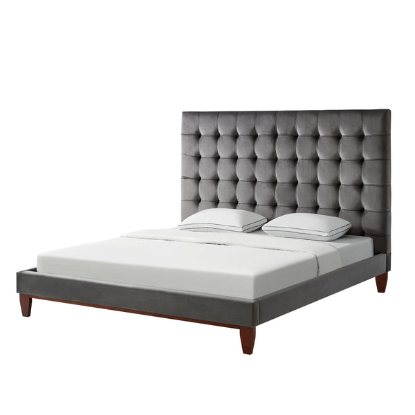 Homeroots Gray Solid Wood King Tufted Upholstered Velvet Bed Grey,Velvet Velvet 544753