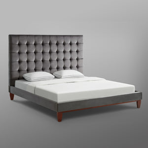 HomeRoots Blush Queen Upholstered Bed with Button-Tufted Headboard and Solid Wood Frame for Stylish Comfort Grey, Velvet 544753