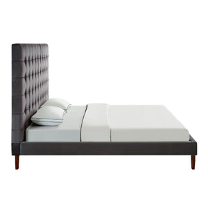 Homeroots Gray Solid Wood Queen Tufted Upholstered Velvet Bed Grey,Velvet Velvet 544754