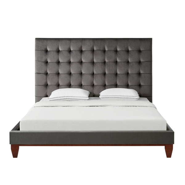 Homeroots Gray Solid Wood Queen Tufted Upholstered Velvet Bed Grey,Velvet Velvet 544754