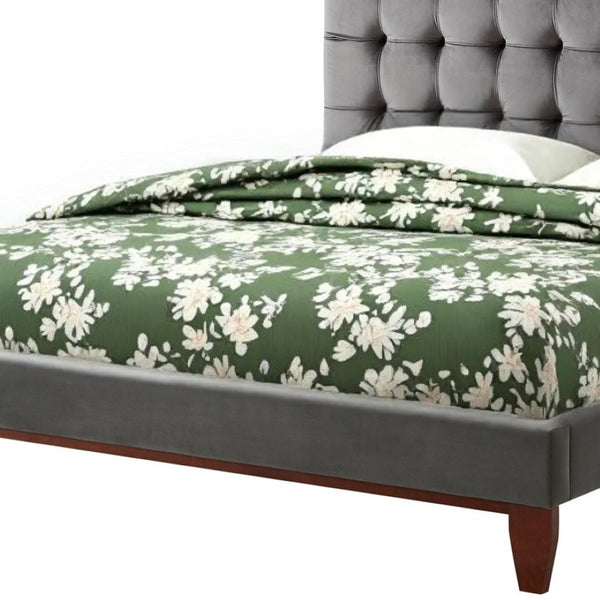 HomeRoots Blush Queen Upholstered Bed with Button-Tufted Headboard and Solid Wood Frame for Stylish Comfort Grey, Velvet 544754