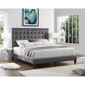 HomeRoots Blush Queen Upholstered Bed with Button-Tufted Headboard and Solid Wood Frame for Stylish Comfort Grey, Velvet 544754