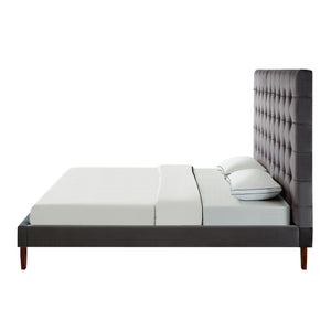 Homeroots Gray Solid Wood Queen Tufted Upholstered Velvet Bed Grey,Velvet Velvet 544754
