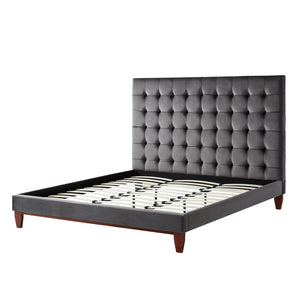 HomeRoots Blush Queen Upholstered Bed with Button-Tufted Headboard and Solid Wood Frame for Stylish Comfort Grey, Velvet 544754