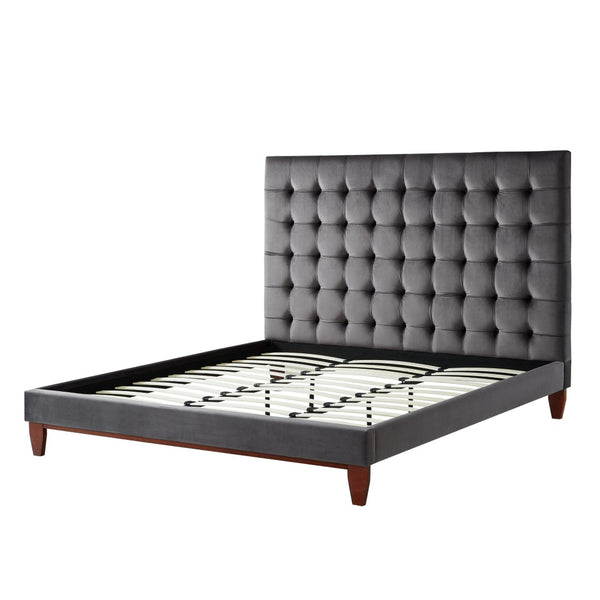 HomeRoots Blush Queen Upholstered Bed with Button-Tufted Headboard and Solid Wood Frame for Stylish Comfort Grey, Velvet 544754