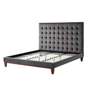 Homeroots Gray Solid Wood Queen Tufted Upholstered Velvet Bed Grey,Velvet Velvet 544754