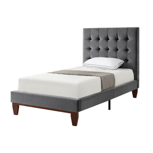 Homeroots Gray Solid Wood Twin Tufted Upholstered Velvet Bed Grey,Velvet Velvet 544755