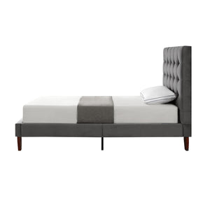 Homeroots Gray Solid Wood Twin Tufted Upholstered Velvet Bed Grey,Velvet Velvet 544755