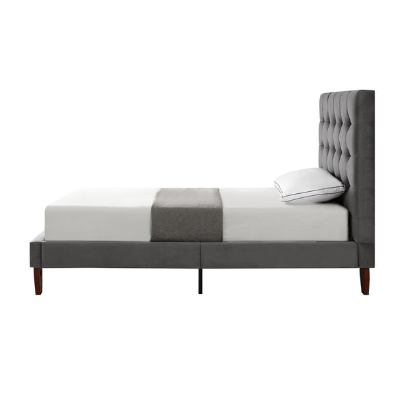 Homeroots Gray Solid Wood Twin Tufted Upholstered Velvet Bed Grey,Velvet Velvet 544755