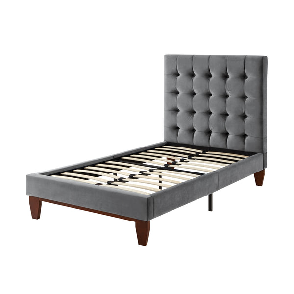 Homeroots Gray Solid Wood Twin Tufted Upholstered Velvet Bed Grey,Velvet Velvet 544755