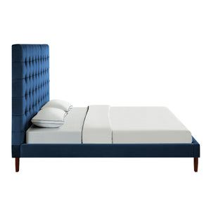 Homeroots Navy Blue Solid Wood King Tufted Upholstered Velvet Bed Navy,Velvet Velvet 544756
