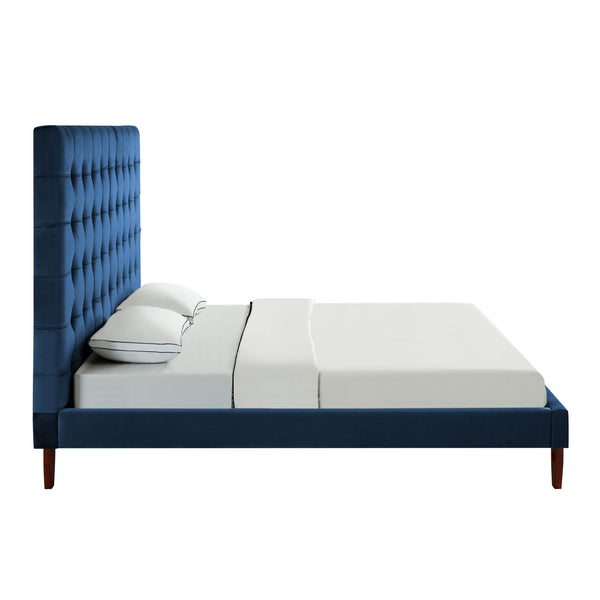 Homeroots Navy Blue Solid Wood King Tufted Upholstered Velvet Bed Navy,Velvet Velvet 544756