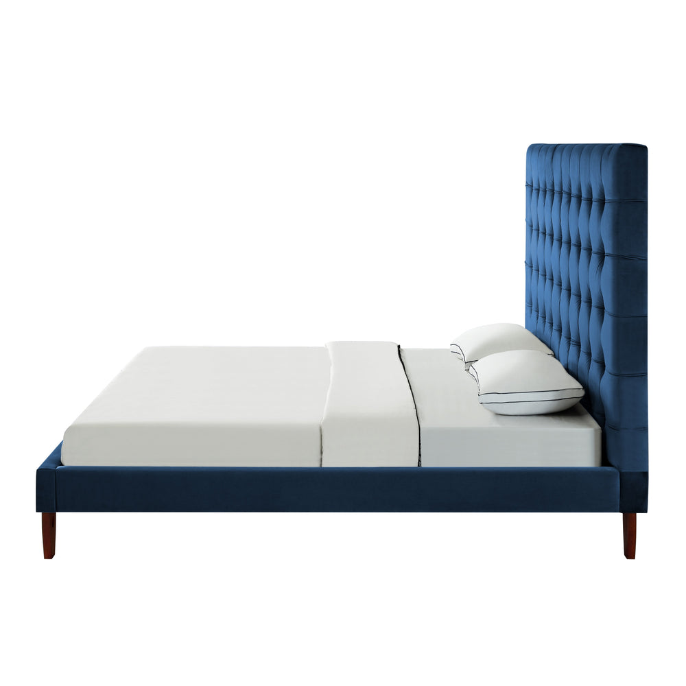 Homeroots Navy Blue Solid Wood King Tufted Upholstered Velvet Bed Navy,Velvet Velvet 544756