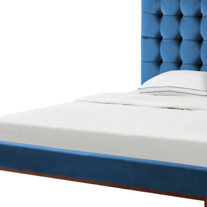 HomeRoots Blush Queen Upholstered Bed with Button-Tufted Headboard and Solid Wood Frame for Stylish Comfort Navy, Velvet 544757