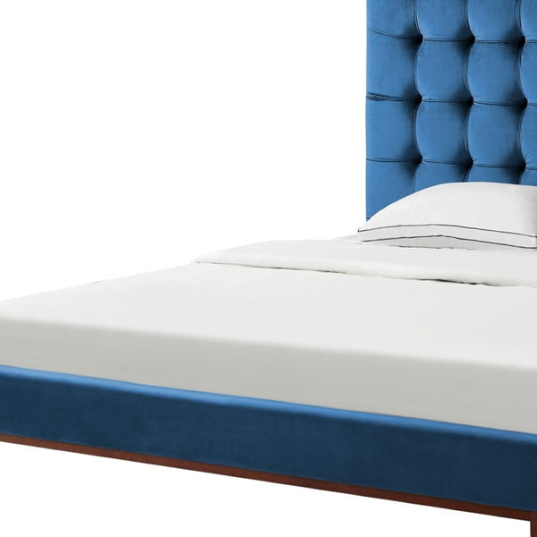 HomeRoots Blush Queen Upholstered Bed with Button-Tufted Headboard and Solid Wood Frame for Stylish Comfort Navy, Velvet 544757