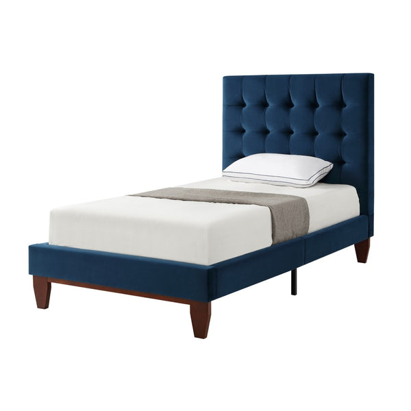 HomeRoots Blush Queen Upholstered Bed with Button-Tufted Headboard and Solid Wood Frame for Stylish Comfort Navy, Velvet 544758