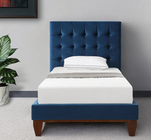Homeroots Navy Blue Solid Wood Twin Tufted Upholstered Velvet Bed Navy,Velvet Velvet 544758