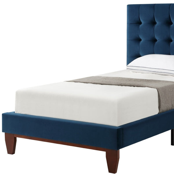 HomeRoots Blush Queen Upholstered Bed with Button-Tufted Headboard and Solid Wood Frame for Stylish Comfort Navy, Velvet 544758