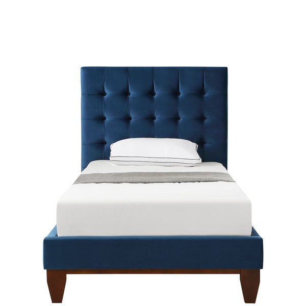 Homeroots Navy Blue Solid Wood Twin Tufted Upholstered Velvet Bed Navy,Velvet Velvet 544758