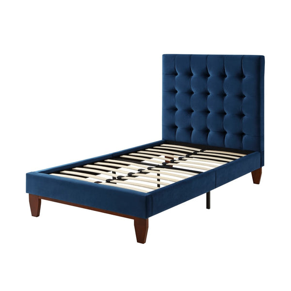 HomeRoots Blush Queen Upholstered Bed with Button-Tufted Headboard and Solid Wood Frame for Stylish Comfort Navy, Velvet 544758