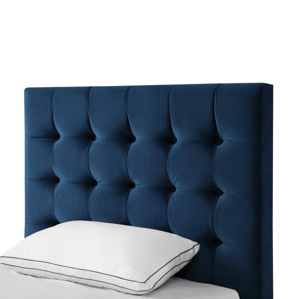 HomeRoots Blush Queen Upholstered Bed with Button-Tufted Headboard and Solid Wood Frame for Stylish Comfort Navy, Velvet 544758