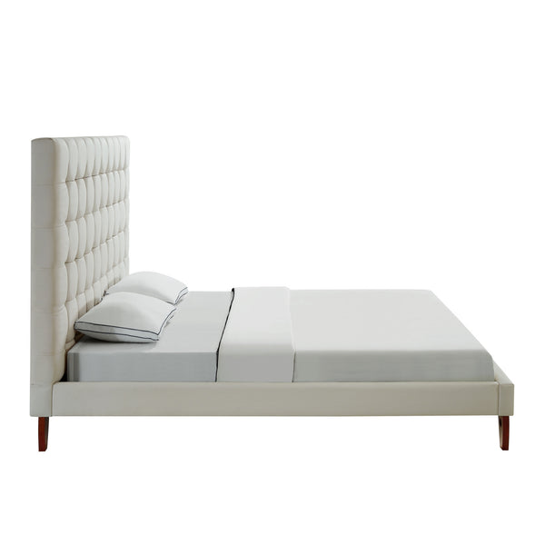 Homeroots Beige Solid Wood King Tufted Upholstered Linen Bed Beige,Linen Linen 544759