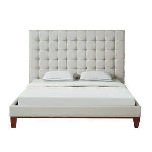 Homeroots Beige Solid Wood King Tufted Upholstered Linen Bed Beige,Linen Linen 544759