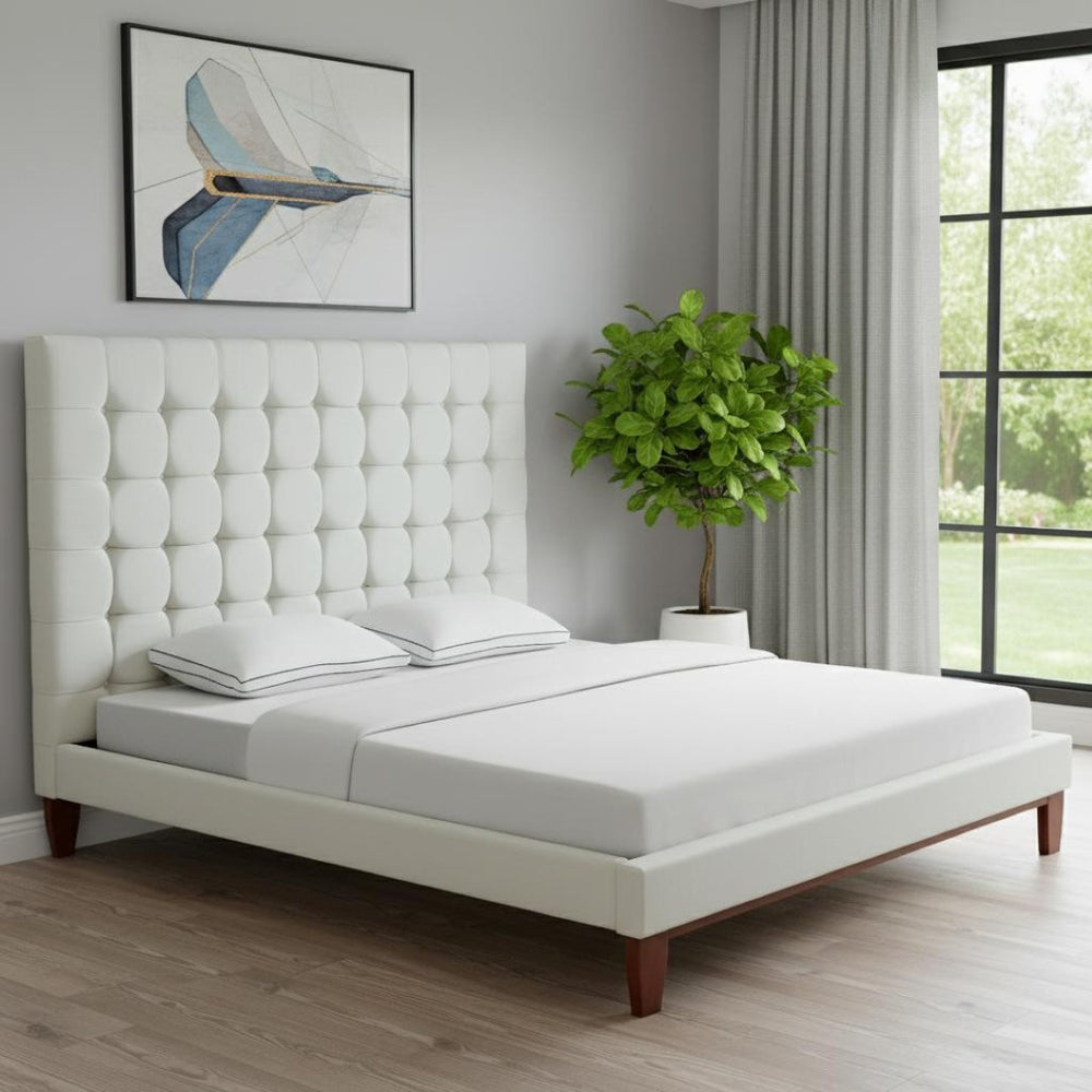 HomeRoots Beige Tufted Linen Queen Bed Frame - Elegant Upholstered Design, Durable Construction & Comfort 544760