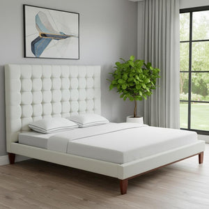HomeRoots Beige Tufted Linen Queen Bed Frame - Elegant Upholstered Design, Durable Construction & Comfort 544760