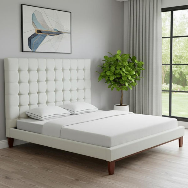 HomeRoots Beige Tufted Linen Queen Bed Frame - Elegant Upholstered Design, Durable Construction & Comfort 544760
