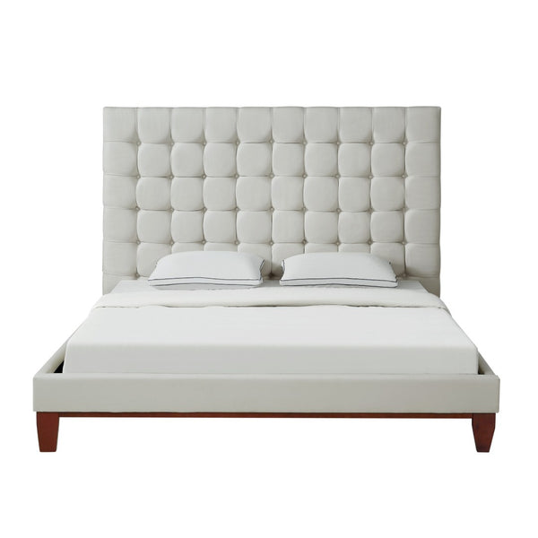 HomeRoots Beige Tufted Linen Queen Bed Frame - Elegant Upholstered Design, Durable Construction & Comfort 544760