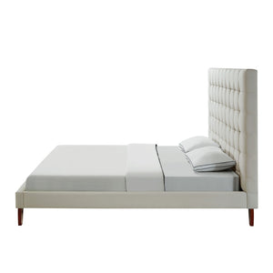 HomeRoots Beige Tufted Linen Queen Bed Frame - Elegant Upholstered Design, Durable Construction & Comfort 544760