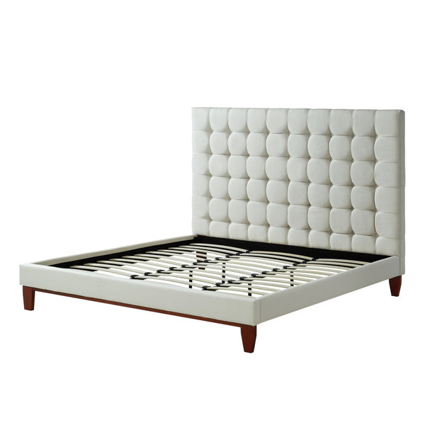 HomeRoots Beige Tufted Linen Queen Bed Frame - Elegant Upholstered Design, Durable Construction & Comfort 544760