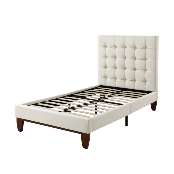 Homeroots Beige Solid Wood Twin Tufted Upholstered Linen Bed Frame Beige,Linen Linen 544761