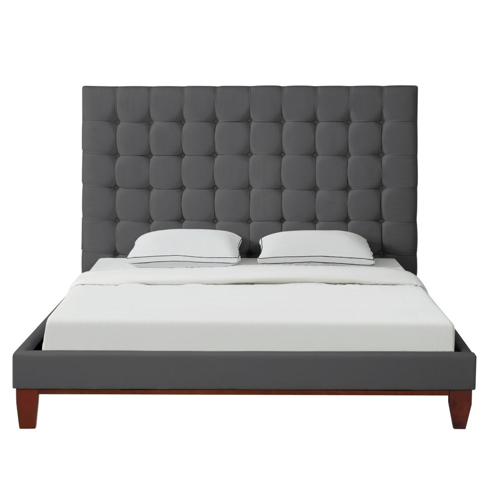 HomeRoots Gray Tufted Linen Upholstered King Bed Frame - Elegant Design, Supportive Comfort, No Box Spring Needed! 544762