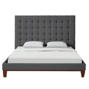 HomeRoots Gray Tufted Linen Upholstered King Bed Frame - Elegant Design, Supportive Comfort, No Box Spring Needed! 544762
