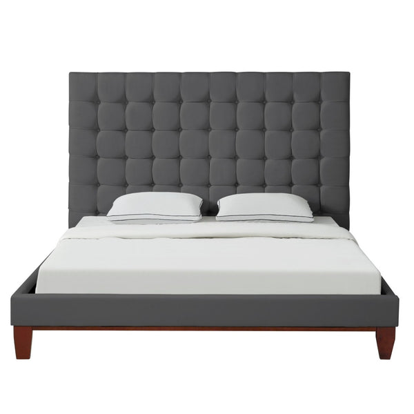 HomeRoots Gray Tufted Linen Upholstered King Bed Frame - Elegant Design, Supportive Comfort, No Box Spring Needed! 544762
