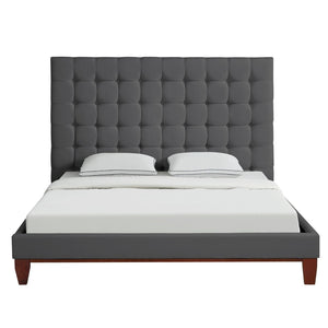HomeRoots Gray Tufted Linen Upholstered King Bed Frame - Elegant Design, Supportive Comfort, No Box Spring Needed! 544762