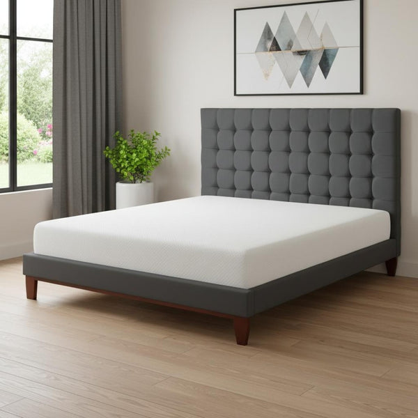 HomeRoots Gray Tufted Linen Upholstered King Bed Frame - Elegant Design, Supportive Comfort, No Box Spring Needed! 544762