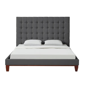 HomeRoots Gray Tufted Linen Upholstered King Bed Frame - Elegant Design, Supportive Comfort, No Box Spring Needed! 544762