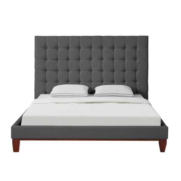 HomeRoots Gray Tufted Linen Upholstered King Bed Frame - Elegant Design, Supportive Comfort, No Box Spring Needed! 544762