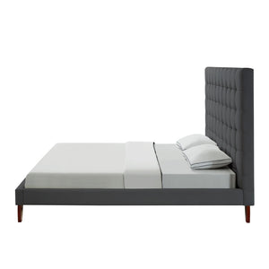 HomeRoots Gray Tufted Linen Upholstered King Bed Frame - Elegant Design, Supportive Comfort, No Box Spring Needed! 544762