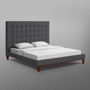 HomeRoots Gray Tufted Linen Upholstered King Bed Frame - Elegant Design, Supportive Comfort, No Box Spring Needed! 544762
