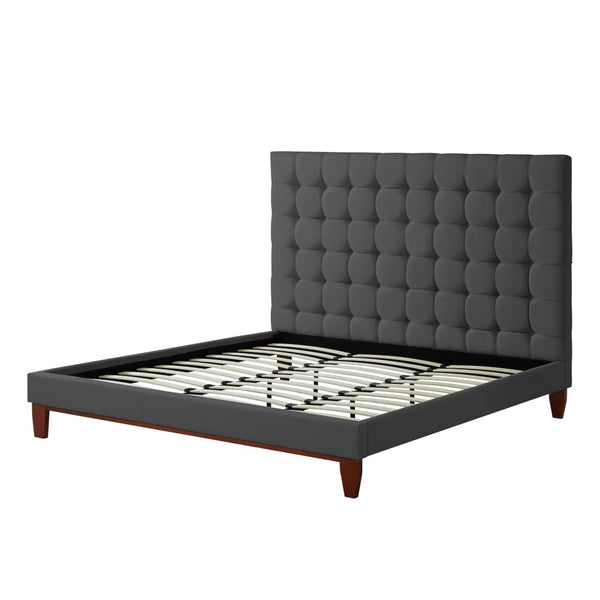 HomeRoots Gray Tufted Linen Upholstered King Bed Frame - Elegant Design, Supportive Comfort, No Box Spring Needed! 544762