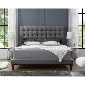 Homeroots Gray Solid Wood Queen Tufted Upholstered Linen Bed Grey,Linen Linen 544763
