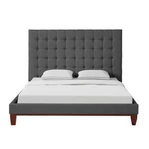 Homeroots Gray Solid Wood Queen Tufted Upholstered Linen Bed Grey,Linen Linen 544763