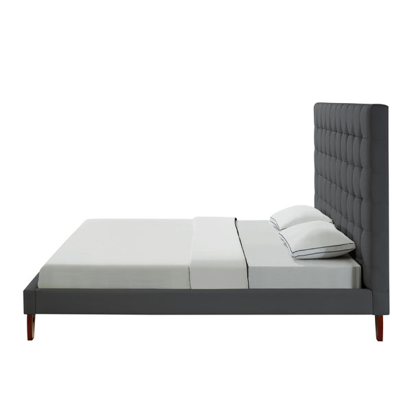 Homeroots Gray Solid Wood Queen Tufted Upholstered Linen Bed Grey,Linen Linen 544763